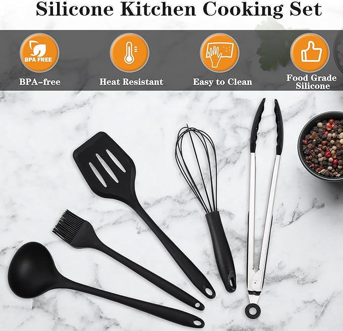 Camping Essentials Cookware Cooking Utensils Set - Camping Kitchen Utensils, Portable Outdoor Accessories, Stainless Steel & Silicone, Camping Gear Equipment for RV Picnic Grill