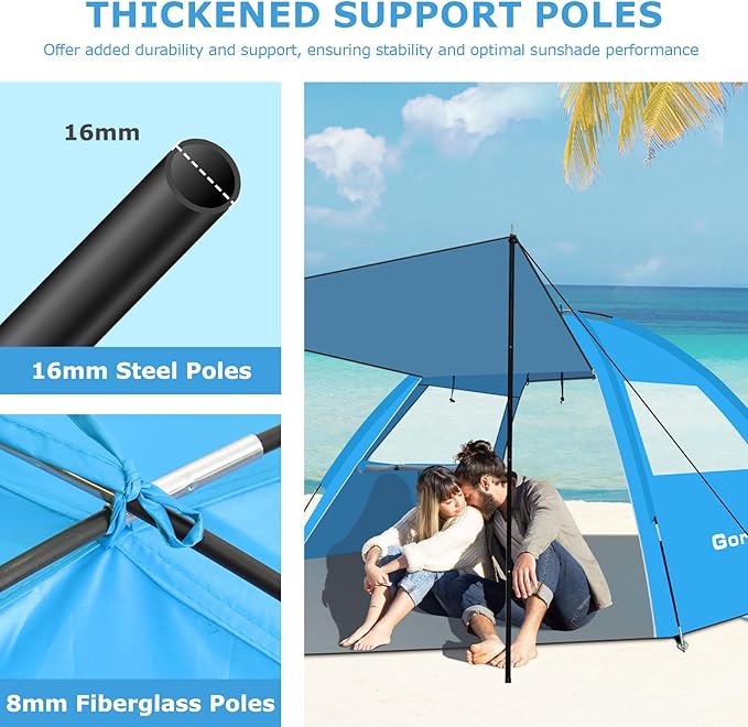 Gorich Beach Tent with Canopy - Easy Setup 3-6 Person Portable Sun Shelter, UPF 50+ UV Protection Sun Shade, Lightweight & Compact Beach Cabana for Family Travel