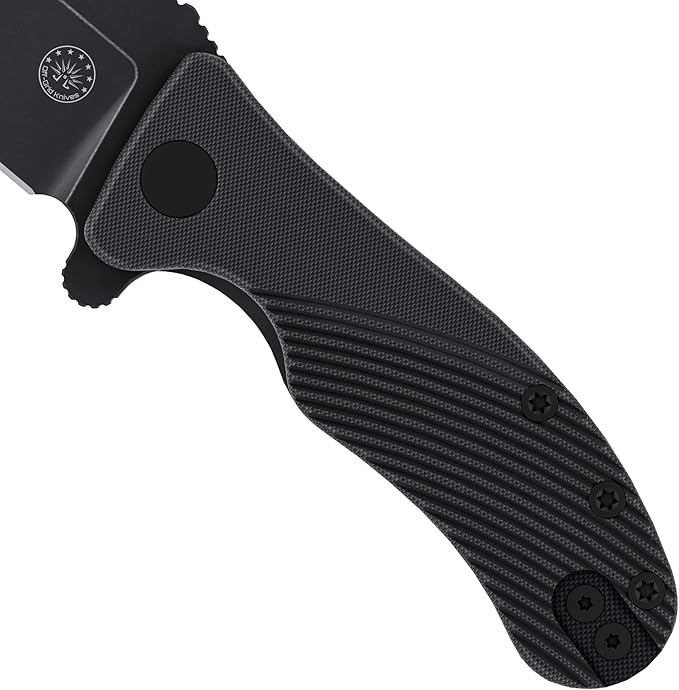 Off-Grid Knives - Baby Rhino Blackout, Legal Carry EDC Compact Folding Knife w. Sandvik 14C28N Blade Steel, G10 Scales, Deep Carry Left and Right Hand, Built Like A Tank