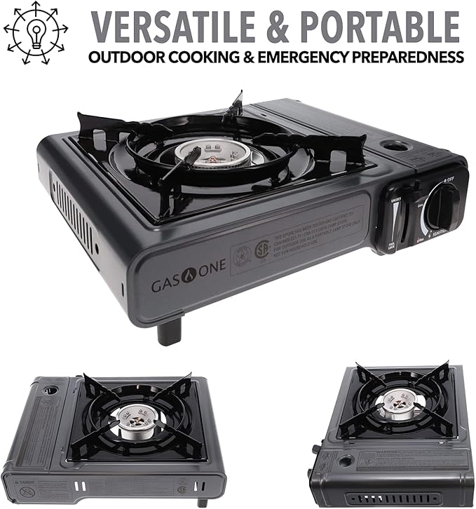 Gas One Portable Butane Camping Stove with Case: Automatic Ignition, Precise Heat Control - Camping & Tailgating and Outdoor Cooking