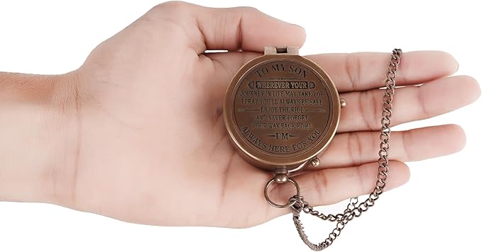 to My Son Compass with Wooden Box-Mom to Son Compass–Father to Son Gifts- to My Grandson -Graduation Day Gifts for Son-Birthday, Baptism, Graduation, Confirmation, Communion Compass for Women Men