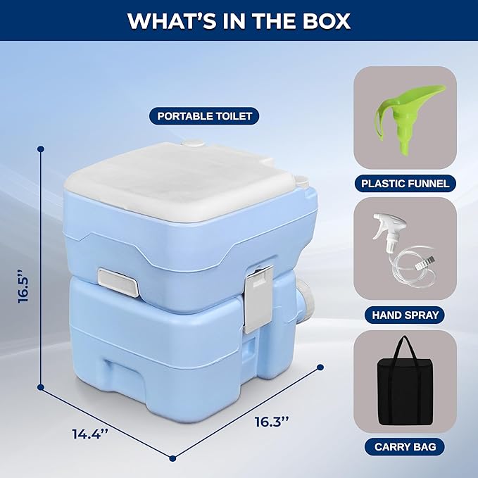 SereneLife 20L Portable Toilet for RV Camping, Boating, and Other Recreational Activities, 120 Flushes, Detachable Waste Tank with Hand Sprayer and Carry Bag, Comfortable Camping Toilet