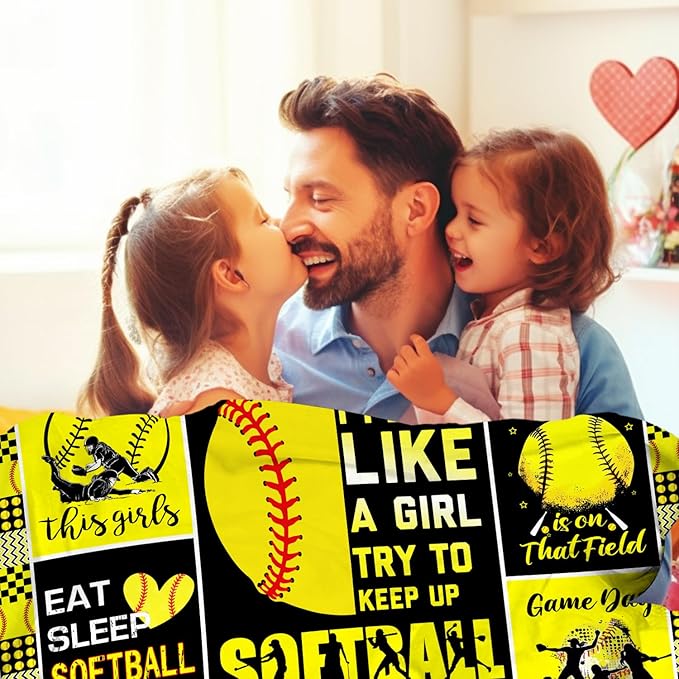 Softball Blanket Gifts for Girls Women Men Team,Soft Cozy Sport Softball Blankets and Throws Bed Bedding Outdoor,Funny Softball Gifts for Kids Boys Softball Lovers 50"X40"