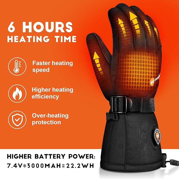 Heated Gloves for Men Women 7.4V Battery Rechargeable Heated Ski Gloves Touchscreen Waterproof Electric Heated Gloves for Winter Outdoor Work Skiing Hiking Camping