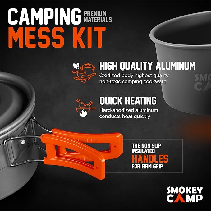 Camping Cookware Mess Kit Set with Stove - Backpacking Compact Camping Cookware, All in One Non-Stick Camping Cooking Set, Portable Stove, Hiking, Picnic, Outdoor & Camping Cookware Set