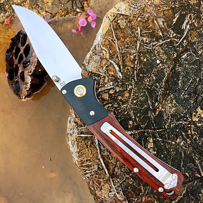 Watchman HD01 Pocket Folding Knife Stainless Steel D2 Blade Wood Handle with Clip Fishing Camping EDC Knife