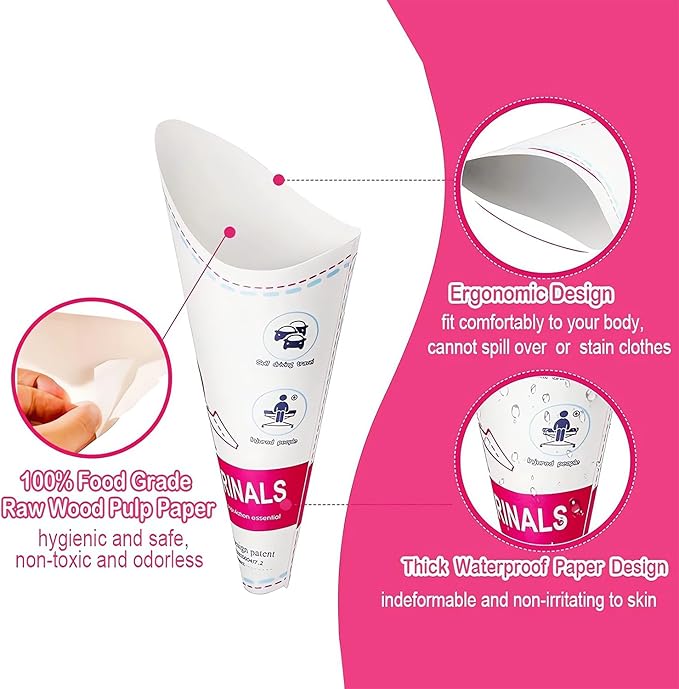 JIURUN 50PCS Female Urination Device Pee Funnel for Women Portable Disposable Female Urinal Funnel to Standing Pee for Pregnant, Wounded, Travel, Camping, Outdoor Activities
