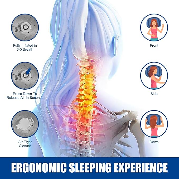 DAWNTREES Inflatable Pillow for Camping,Portable Compressible Ultra-light Travel Inflatable Pillow for Sleeping,Support The Neck and Lumbar,Backpacking Essentials (Blue)