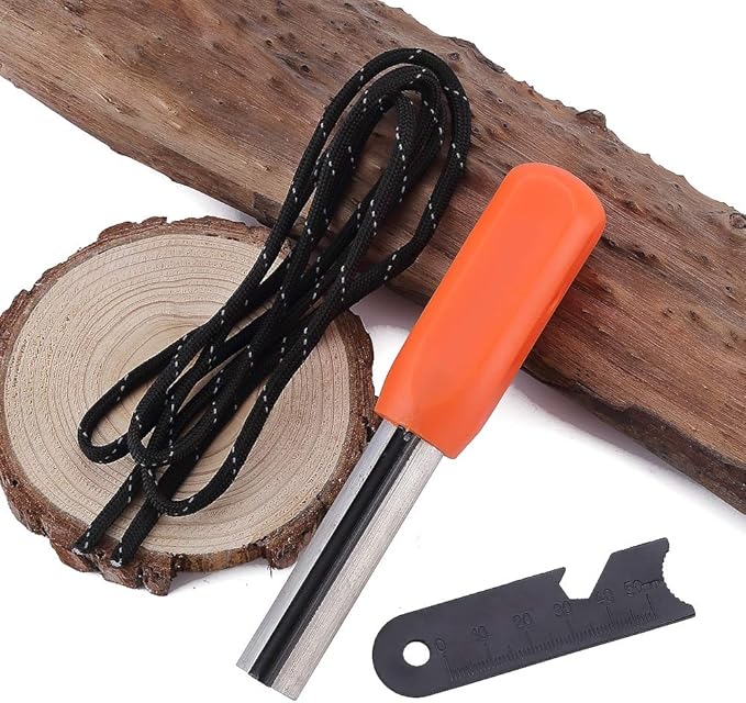 Fostar Outdoors Emergency Fire Starter,Magnesium Mg Rod Integrate with Ferro Rod, Paracord and Multi –Function Scraper Striker, Great for Bushcraft, Camping, Hiking, Hunting