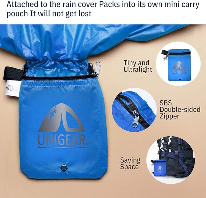 Unigear Backpack Rain Cover Waterproof Rating 5000mm, Ultraportable and Durable with 2 Anti-Slip Buckle Strap, Integrated Carry Pouch Design
