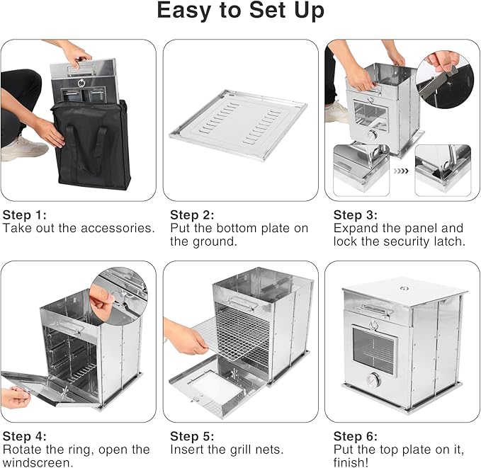 REDCAMP Foldable Camping Oven with 3 Tier Grill, Stainless Steel Oven for Propane Stove Baking BBQ Outdoor Cooking