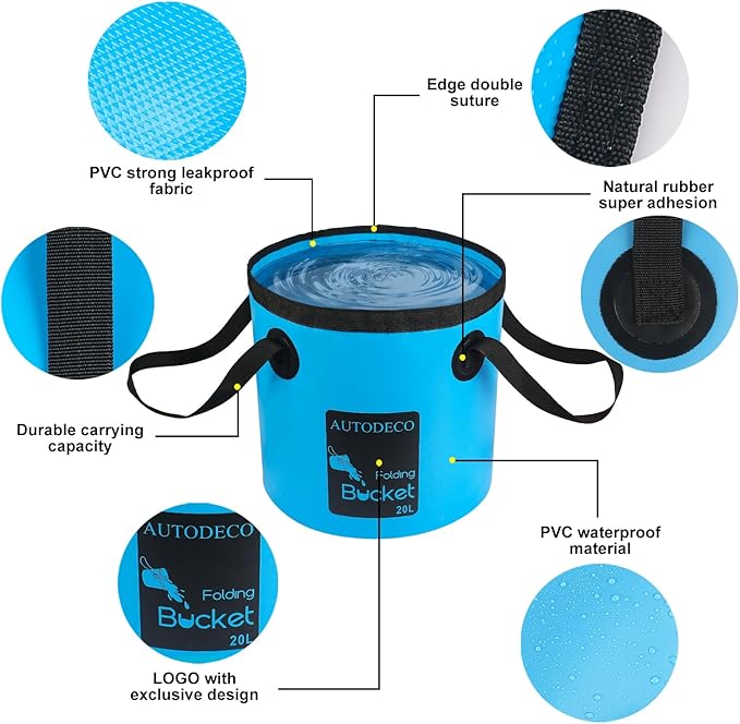AUTODECO 5 Gallon Collapsible Bucket Water Container Portable Wash Basin for Fishing Camping Car Washing Hiking 20L