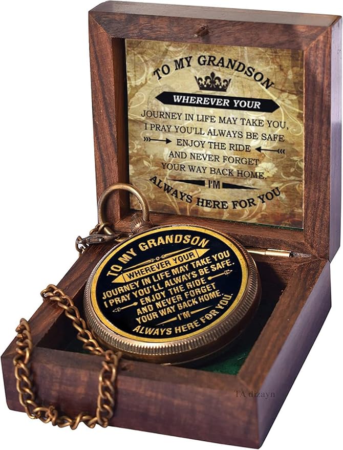 Gift for Grandson Brass Compass Engraved Quote | Memory Present to My Grandson Birthday, Baptism, Graduation, Confirmation, Love, Gift idea by Grandpa Grandma, 2025 Gift