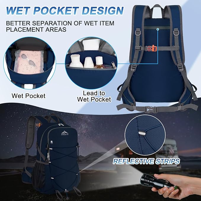 BKNOOU 40L Lightweight Hiking Backpack Packable Camping Backpack Waterproof Hiking Daypack Men Women Foldable Travel Daypack