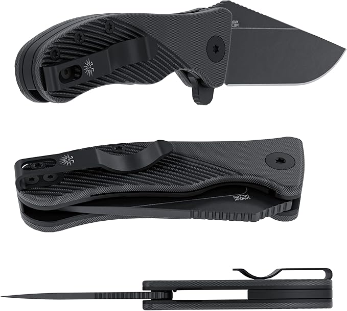 Off-Grid Knives - Baby Rhino Blackout, Legal Carry EDC Compact Folding Knife w. Sandvik 14C28N Blade Steel, G10 Scales, Deep Carry Left and Right Hand, Built Like A Tank