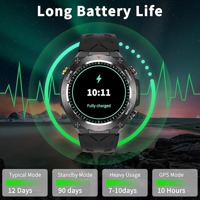 Military Smart Watch with GPS, Pressure/Altitude/Compass, Rugged Smartwatch for Men with 650mAh Extra-Large Battery, Answer/Make Call, 100+ Sports Mode, Metal Body Fitness Tracker for Android iOS