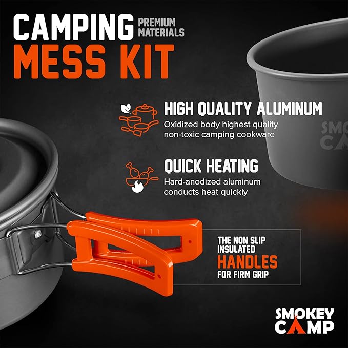 Camping Cookware Mess Kit Set with Stove - Backpacking Compact Camping Cookware, All in One Non-Stick Camping Cooking Set, Portable Stove, Hiking, Picnic, Outdoor & Camping Cookware Set
