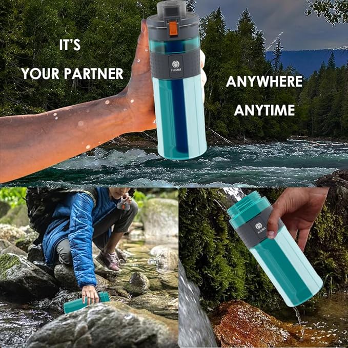 Straw Filter Water Bottle Outdoor Water Bottle with Filter Water Purifier Filtration Bottle Survival Emergency Hiking Travel and Backpacking Water Filter 17oz