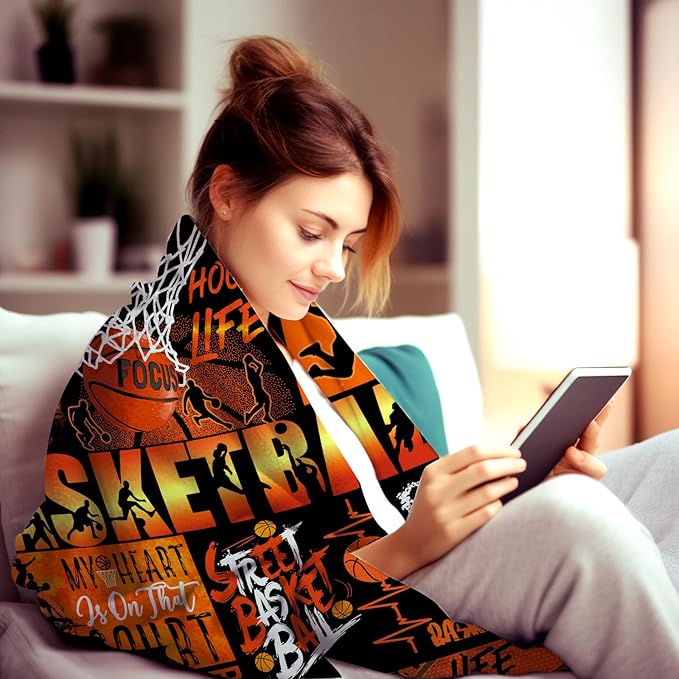 Basketball Blanket for Girls Boys Team,Super Warm Basketball Throw Blankets Bed Bedding Sofa Basketball Gifts for Adults Women Men Basketball Lovers 80"x60"