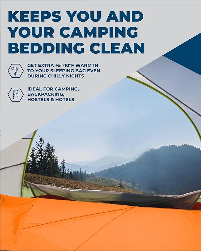 The Friendly Swede Sleeping Bag Liner - Cold Weather Camping Sheets & Adult Sleep Sack with Full Length Zipper; Microfiber Soft Travel Sheets for Hotel with Stuff Sack - Orange (Zipper)