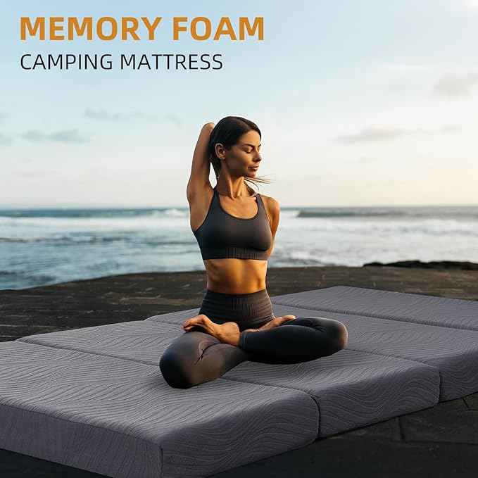 Memory Foam Camping Mattress Pad, 4 Inch Thick Waterproof Foldable Sofa Bed Floor Mattress, Portable Sleeping Pad for Adult, Sleeping Mat for Travel RV Camping Guest Yoga