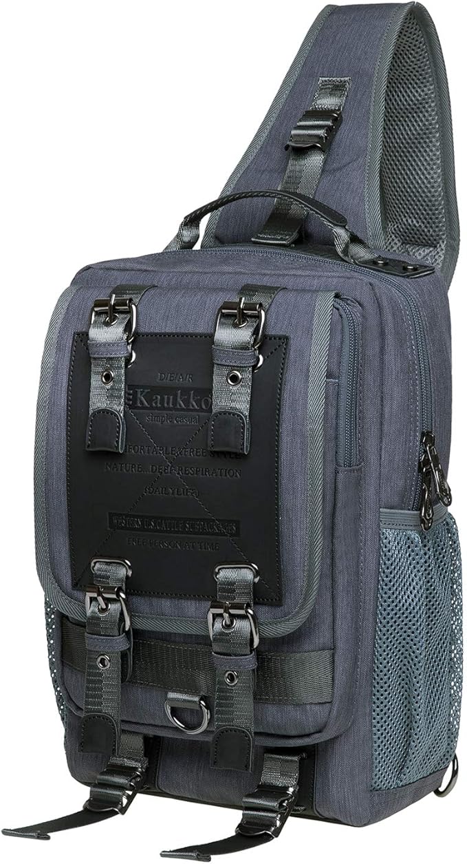 KAUKKO Canvas Messenger Bag Cross Body Shoulder Sling Backpack Travel Hiking Chest Bag