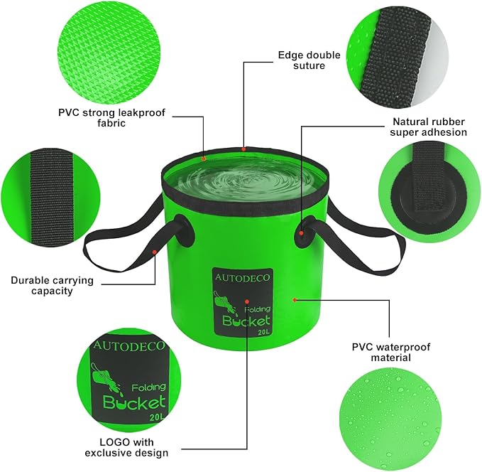 AUTODECO 2 Pack Collapsible Bucket 5 Gallon Container Folding Water Bucket Portable Wash Basin for Outdoor Travelling Camping Fishing Gardening Car Washing 20L