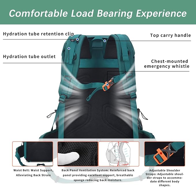 Bseash 40L Waterproof Hiking Backpack with Rain Cover, Outdoor Sport Travel Bag Daypack for Camping Climbing Skiing Cycling (Navy Blue)