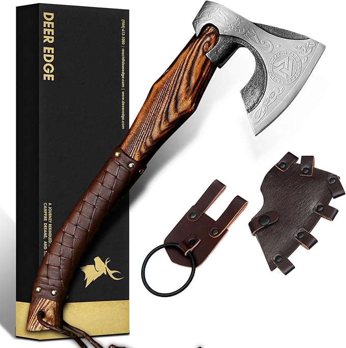 Carbon Steel Axe | Throwing Axe | Best Gift for him | Brown Wrapped Handle with Leather Sheath | Ideal for Camping and Hiking