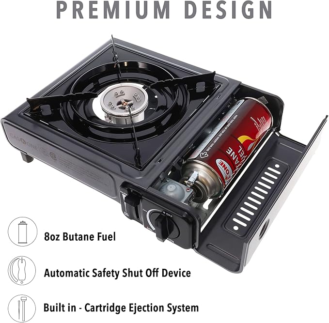 Gas One Portable Butane Camping Stove with Case: Automatic Ignition, Precise Heat Control - Camping & Tailgating and Outdoor Cooking