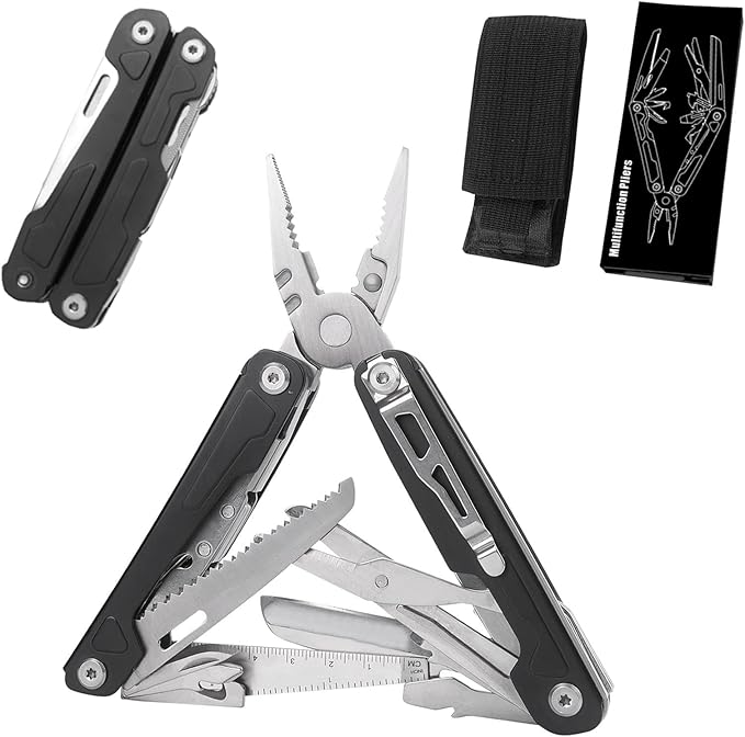 Multitool Pliers Pocket Knife Camping Tool Hiking Gear 17 in 1 Multi Tool,Foldable Stainless Steel Multi-Plier Multi-tool for Survival, Camping, Hunting, Fishing, Hiking