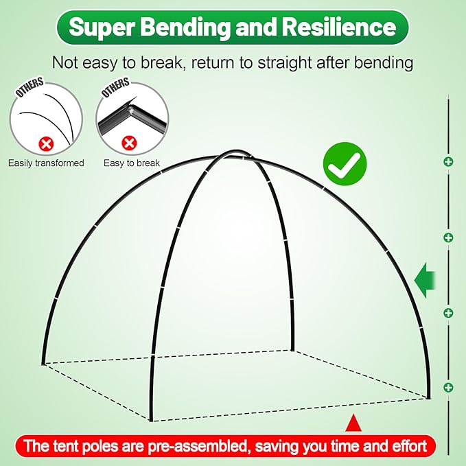 Aluminum Tent Poles Replacement - Pre-Assembled Tent Poles, Fits Both Female and Male Ends - Lightweight Tent Pole Repair Kit for Hiking Camping Backpacking Tent, 14.5FT