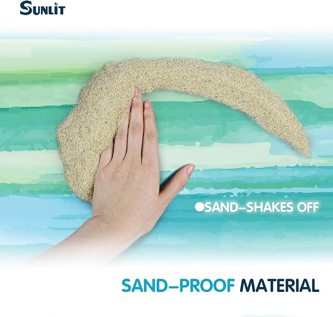 Sunlit Soft 106"x81" Sand Proof Beach Blanket Sand Free Beach Mat with Corner Pocket and Mesh Bag for Beach Party Travel Camping and Outdoor Music Festival, Watercolor Painting Ombre Green