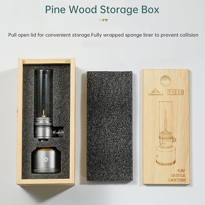 Campingmoon Camping Gas Lantern Outdoor Gas Tent Lamp with Empty Gas Tank Wooden Lantern Case
