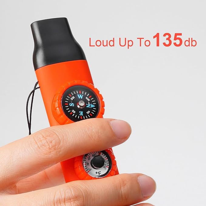 Viriber Whistle Emergency Camping Hiking Survival Whistle,Outdoor Multifunctional Tool with Lanyard,Compass,Thermometer,Ideal for Kayaking, Boating,Climbing