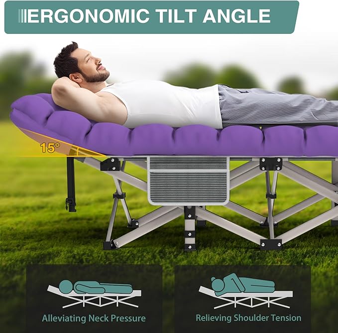 ZENPETIO 28In Folding Camping Cot for Adult, Portable Sleeping Cot with Mattress, Outdoor Heavy Duty Cot Bed for Camp with Carry Bag for Home, Office, Camp, Travel, Vacation(Max Loading 500lbs)