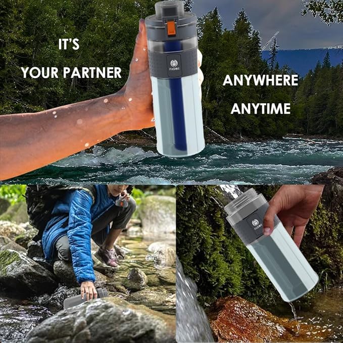 Straw Filter Water Bottle Outdoor Water Bottle with Filter Water Purifier Filtration Bottle Survival Emergency Hiking Travel and Backpacking Water Filter 17oz