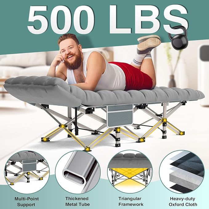 ZENPETIO Camping Cot for Adults, Portable Foldable Camp Bed with Mattress & Carry Bag, Outdoor Sleeping Cots for Camping, Travel, Home, Office, 2025 Updated