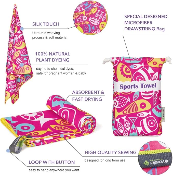 4Monster Microfiber Beach Towel Quick Dry,Super Absorbent Lightweight Travel Towel for Swimmers, Sand Free Camping Towel, Beach Towels for Pool, Swim, Water Sports,Yoga,Gym,Backpacking