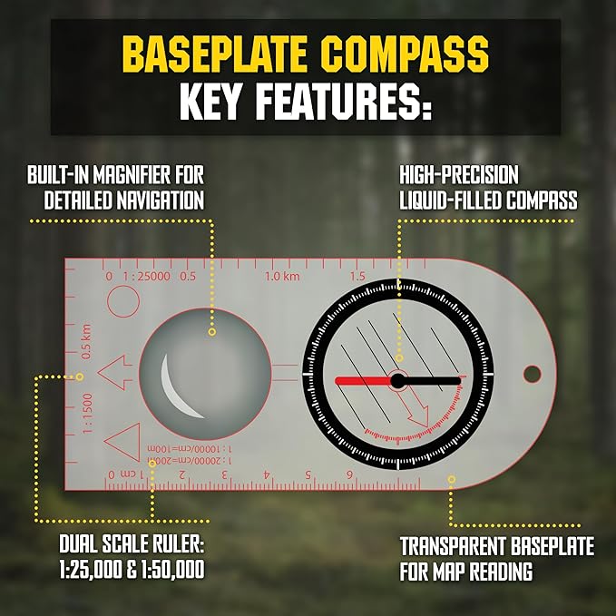 M-Tac Orienteering Compass for Map Reading - Baseplate Compass Survival Hiking Hunting Navigation