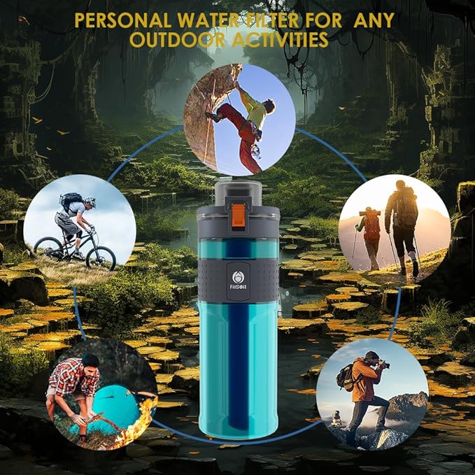Straw Filter Water Bottle Outdoor Water Bottle with Filter Water Purifier Filtration Bottle Survival Emergency Hiking Travel and Backpacking Water Filter 17oz