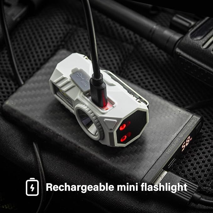 EDC Flashlight, Mini Pocket Flashlight Rechargeable Headlamp, 230 Lumens Small Flashlight, Handheld Flash Light for Emergencies Camping Hiking, RGB Flashlight with Motion Sensor-White