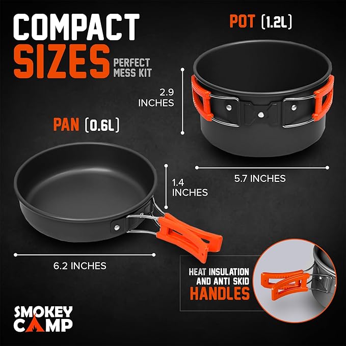Camping Cookware Mess Kit Set with Stove - Backpacking Compact Camping Cookware, All in One Non-Stick Camping Cooking Set, Portable Stove, Hiking, Picnic, Outdoor & Camping Cookware Set