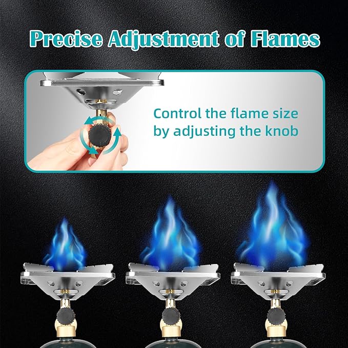 DOMINOX 10,000 BTU Propane Camping Stove, Portable Adjustable Flame Camping Stove with Gas Cylinder Base, Portable Backpacking Stove for Camping, Outdoor, Travel, Hiking (Propane Tank Not Included)