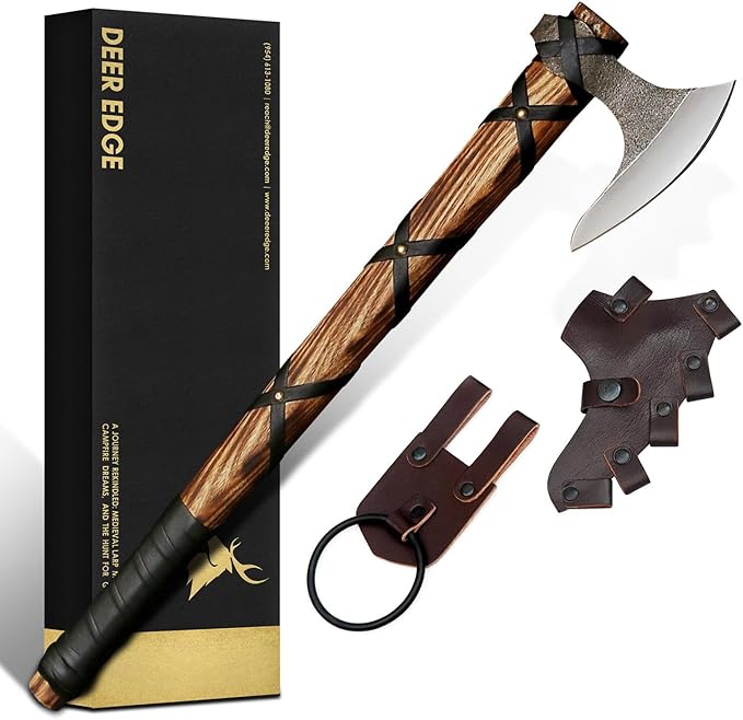 Steel Axe | Ragnar Axe | Camping Axe | Best Gift for him | Black Wrapped Handle with Leather Sheath