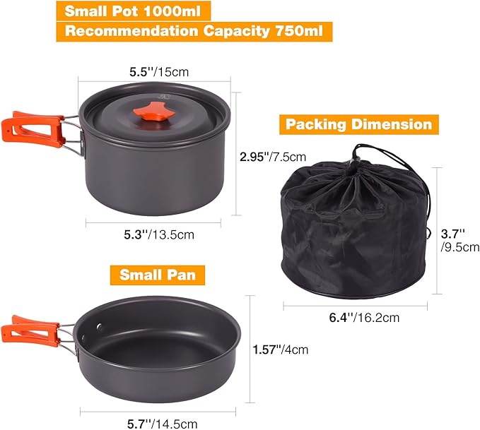 REDCAMP 11/12/17/22 PCS Camping Cookware Mess Kit, 800ml (28oz) Backpacking Camping Pot+Pan Set, Lightweight and Compact Cookware for Hiking, Picnic and Camping