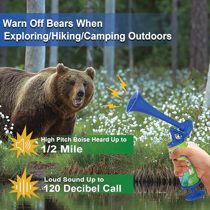 Air Horn for Hiking, Bear Horn Self Defense Loud Marine Air Horn for Boating Noise Makers 120DB Heard up to 0.5 Mile Away Portable Boat Horn Safety Alarm Scare Bears for Hiking Boating Sports Events