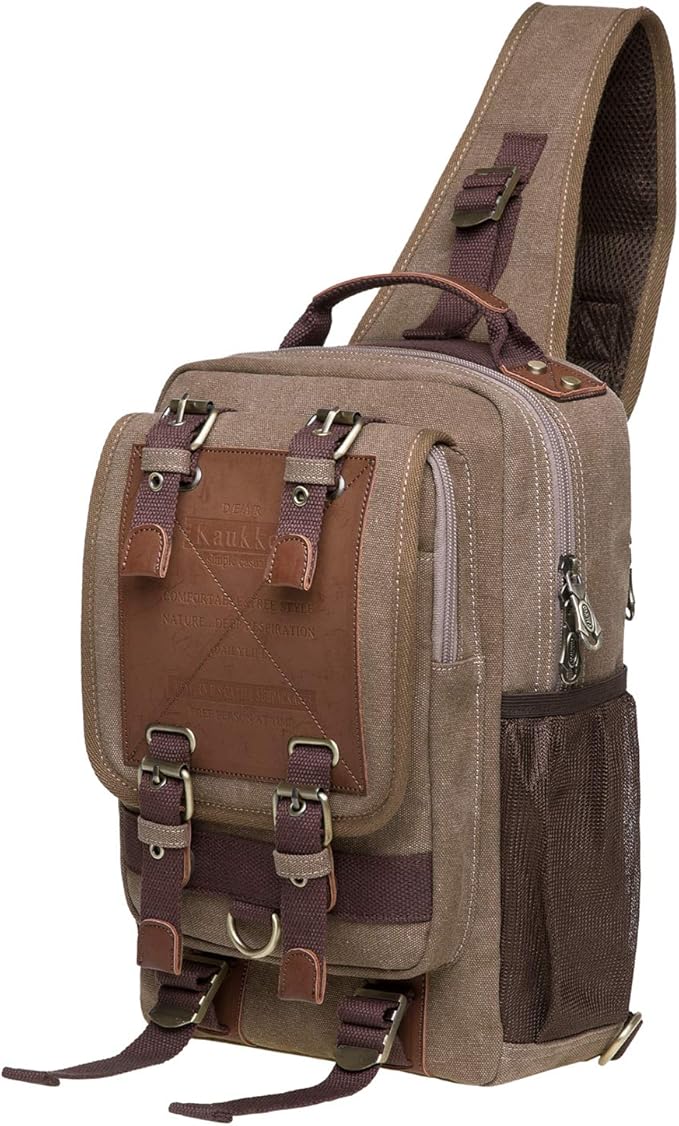 KAUKKO Canvas Messenger Bag Cross Body Shoulder Sling Backpack Travel Hiking Chest Bag