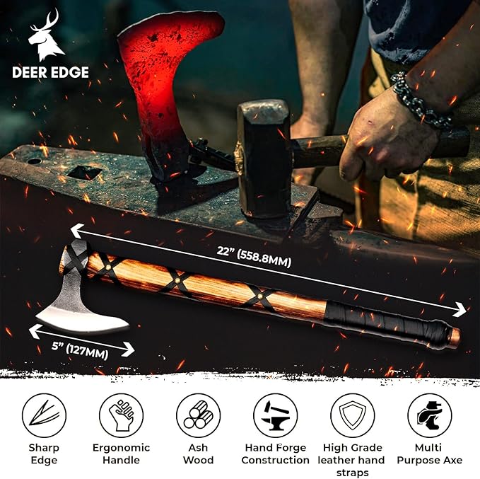 Steel Axe | Ragnar Axe | Camping Axe | Best Gift for him | Black Wrapped Handle with Leather Sheath
