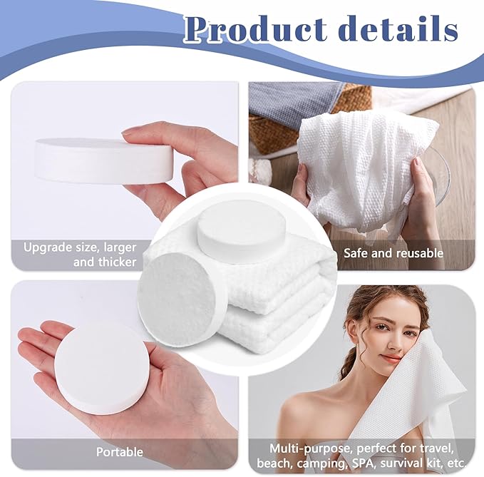 MCPINKY 3PCS Compressed Bath Towels, Portable Towels 63" x 28" Cotton Bath Towels Coin Tissues Compressed Travel Towels for Camping Hiking